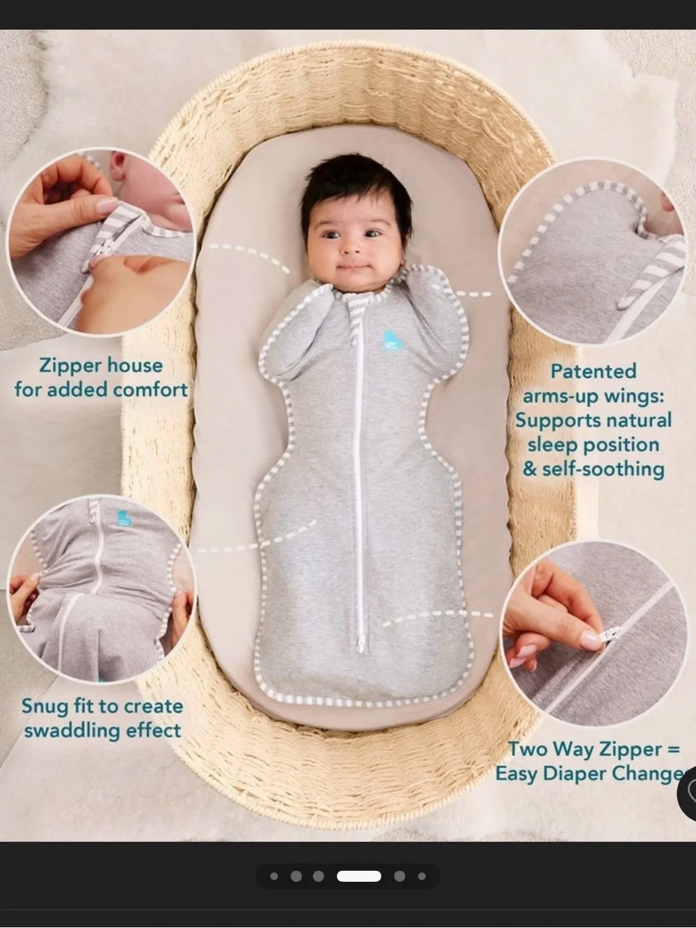 Love to Dream SwaddleMe Pink Infant Sleep Sack with Gray Trim - Zippered Swaddle